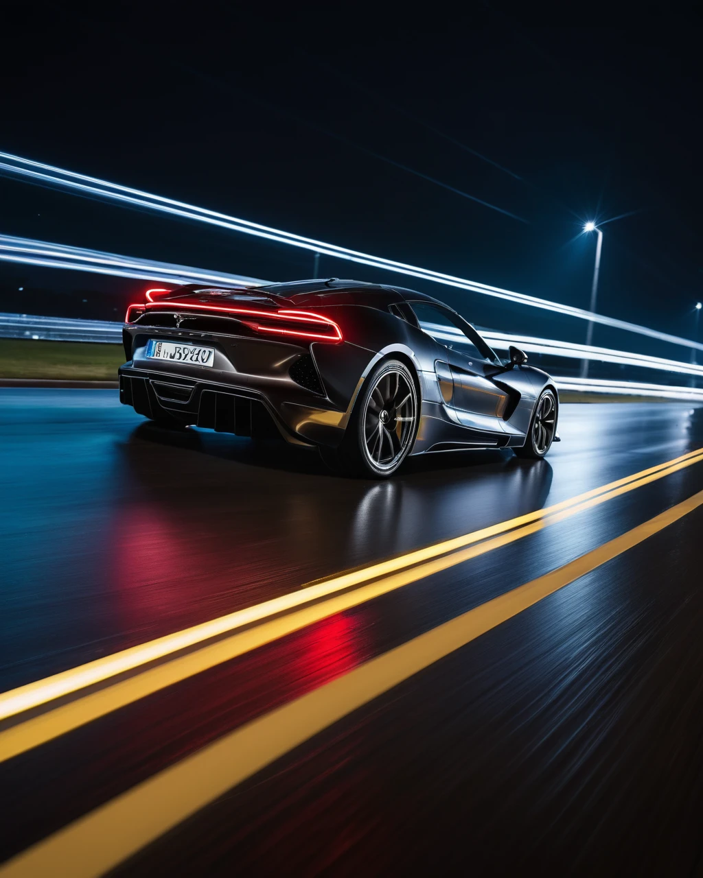 Sleek luxury car with light trails