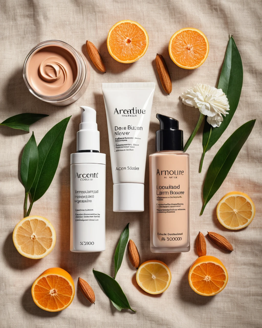 Aesthetic cosmetics flat lay arrangement
