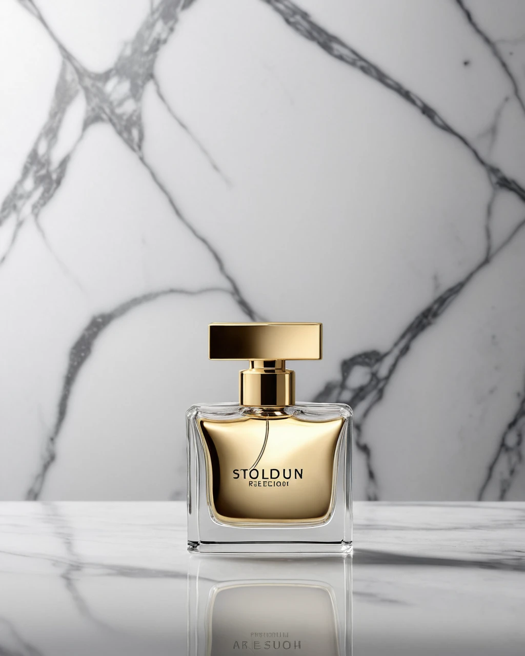 Luxury perfume bottle product photography with soft studio lighting on marble surface