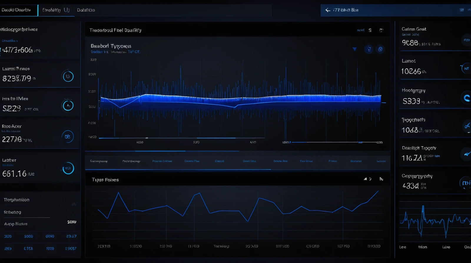 Dark mode analytics dashboard with neon charts